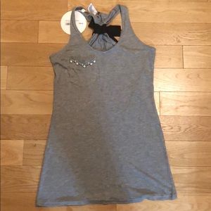 Embellished tank - faux pearl pocket, bow in back